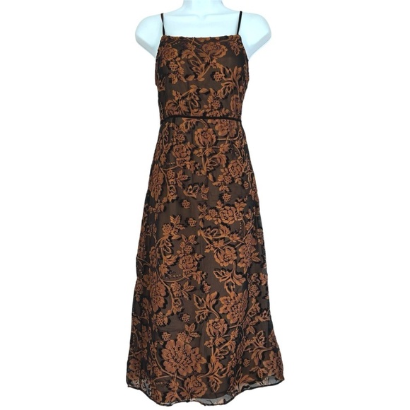 Y2K Brown Velvet Burnout Midi Dress Size S Fairy Grunge - Picture 1 of 13